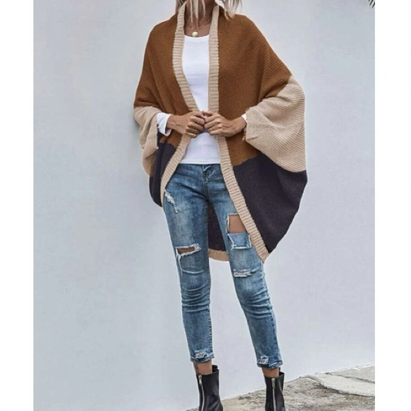 Cozy Color Block Batwing Oversized Open Front Cardigan - Picture 6 of 6